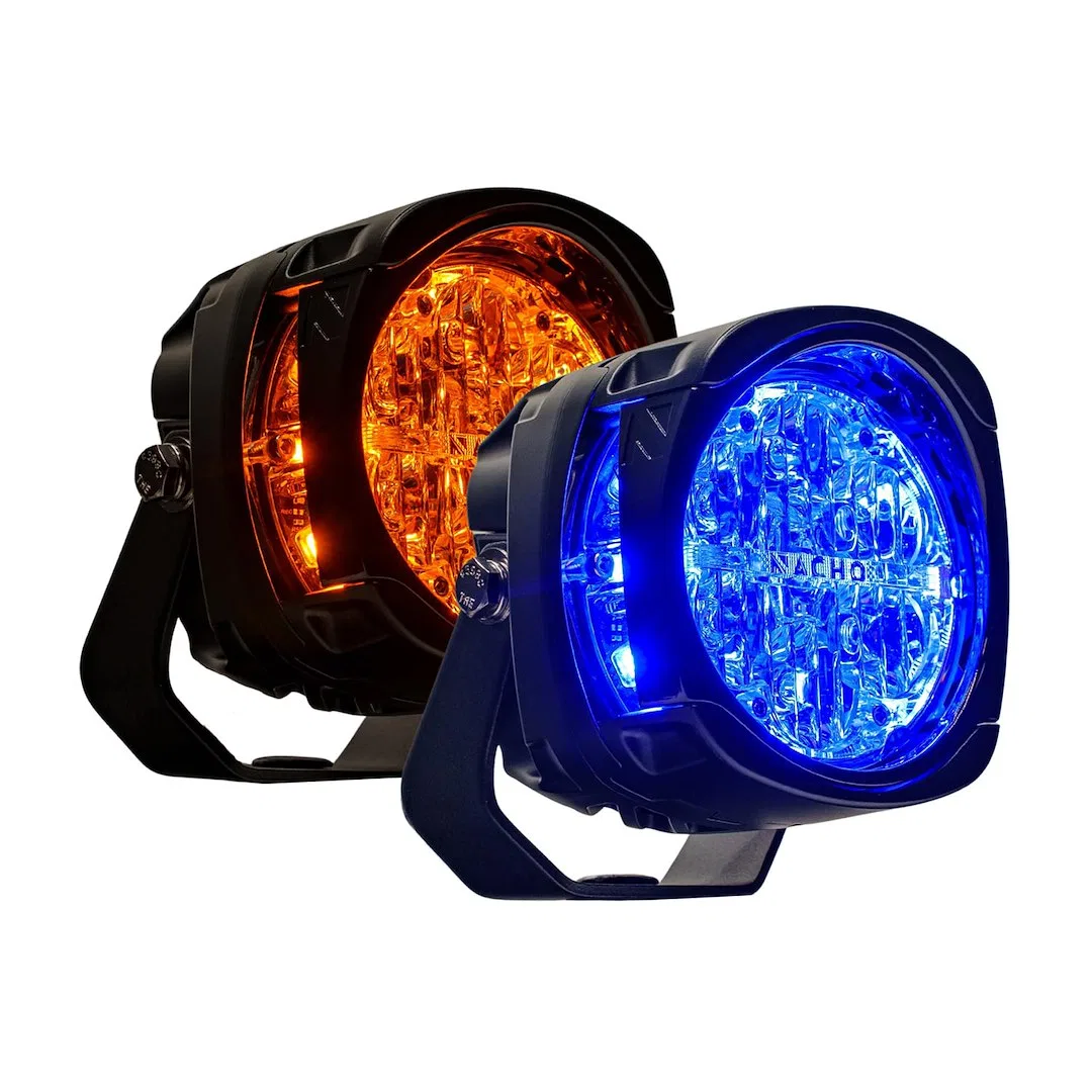 PM455AB – ARB USA Warning Light, LED Bulb 6 LED 4 Inch Housing 60 Watts Flood Beam/ Amber Strobe/ Blue Strobe 14400 R...